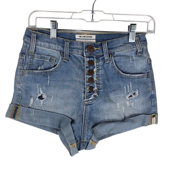 One X One Teaspoon Harlets High Rise Exposed Button Fly Jean Shorts 27
